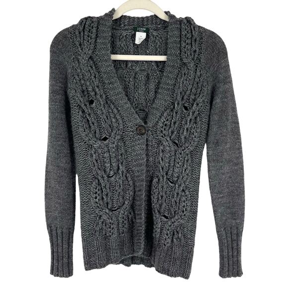 J.Crew Wool Mohair Blend Cardigan Sweater Gray Size XS Open Knit - Picture 1 of 5